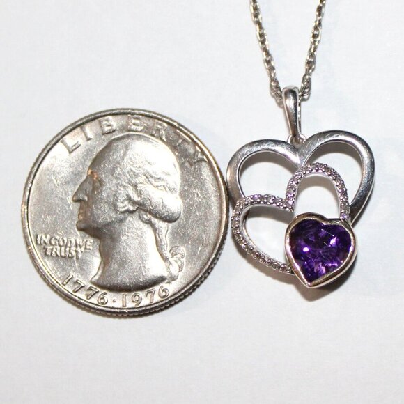 Sterling Silver 14kt Gold Amethyst Heart Necklace - Picture 3 of 7